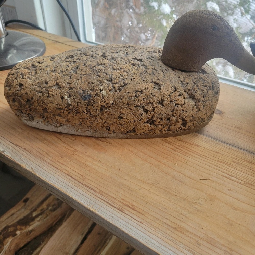 Nimrod Dux Vintage Duck Decoy Mallard Hen Cork Wood Head Glass Eyes Weighted